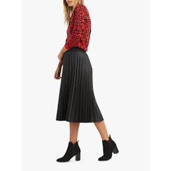 Oasis Black Faux Suede Pleated Midi Skirt US 10 Medium M - Picture 6 of 13